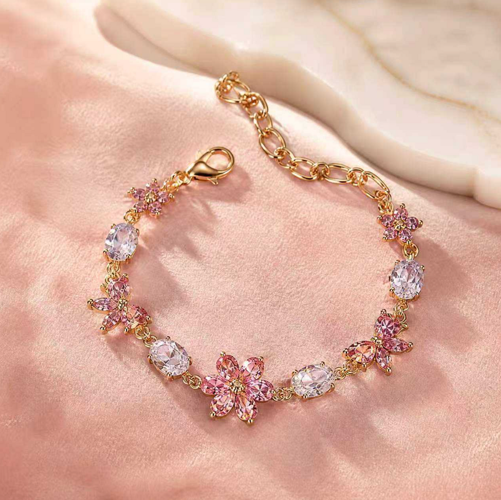 Haomi 18K Gold Plated Sakura Flower & Butterfly Charm Bracelet for Women