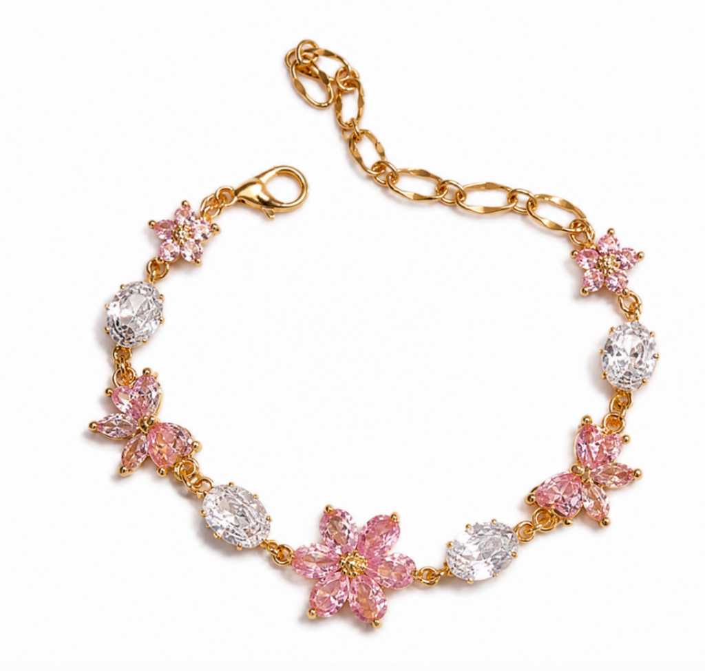 Haomi 18K Gold Plated Sakura Flower & Butterfly Charm Bracelet for Women