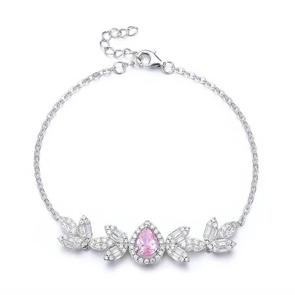 S925 Sterling Silver Pink Waterdrop Bracelet for Women