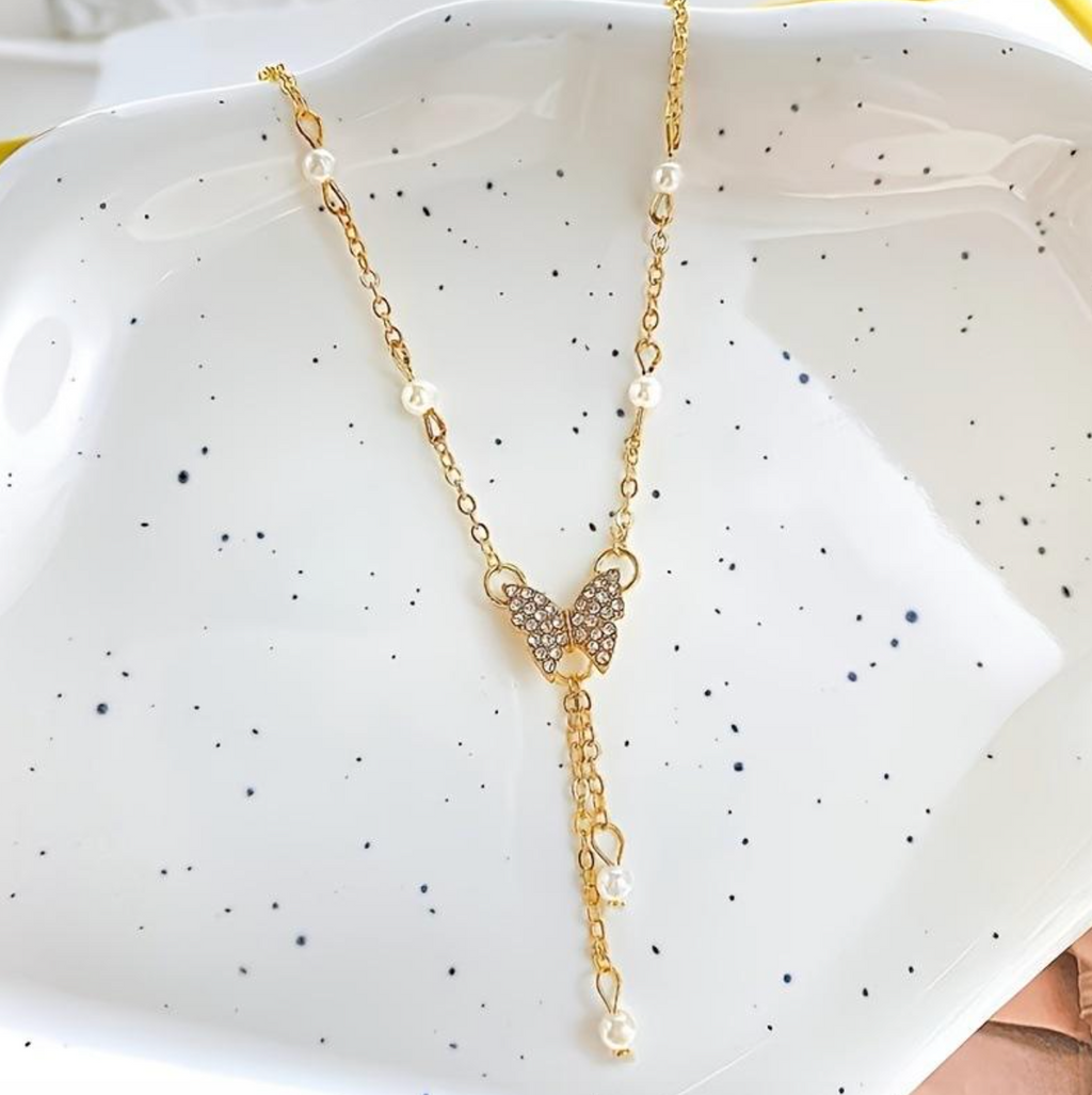 Elegant Pearl Butterfly Necklace for Women