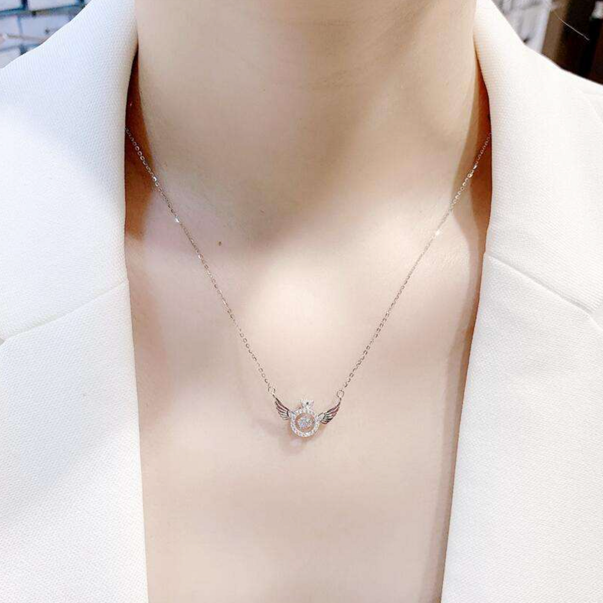 Dancing Diamond Angel Wings Necklace for Women