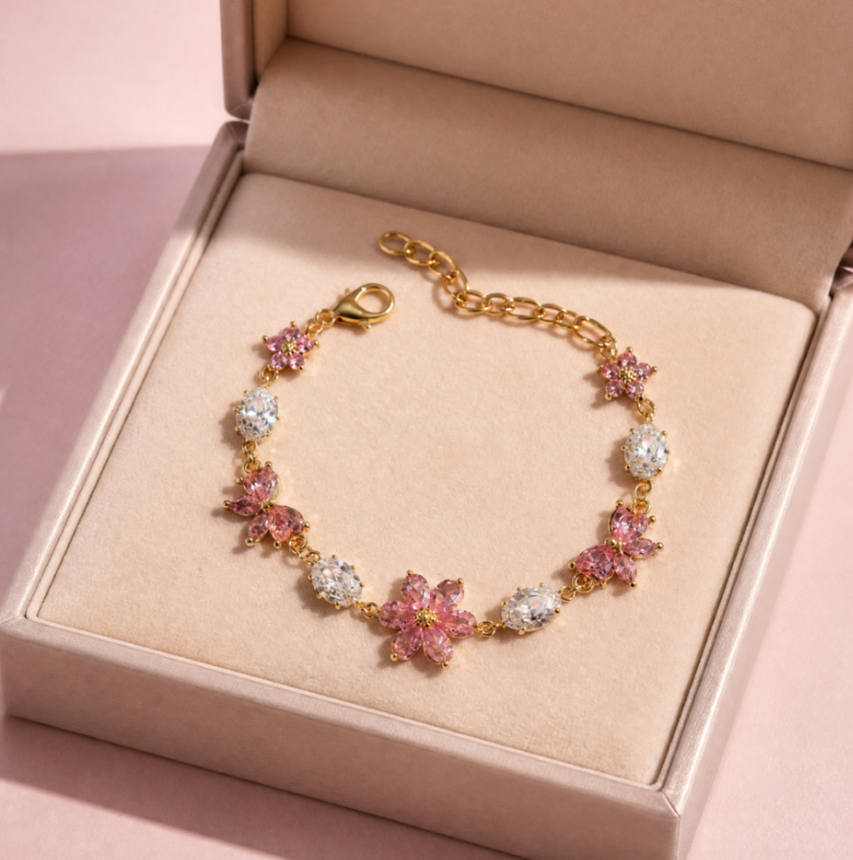 Haomi 18K Gold Plated Sakura Flower & Butterfly Charm Bracelet for Women