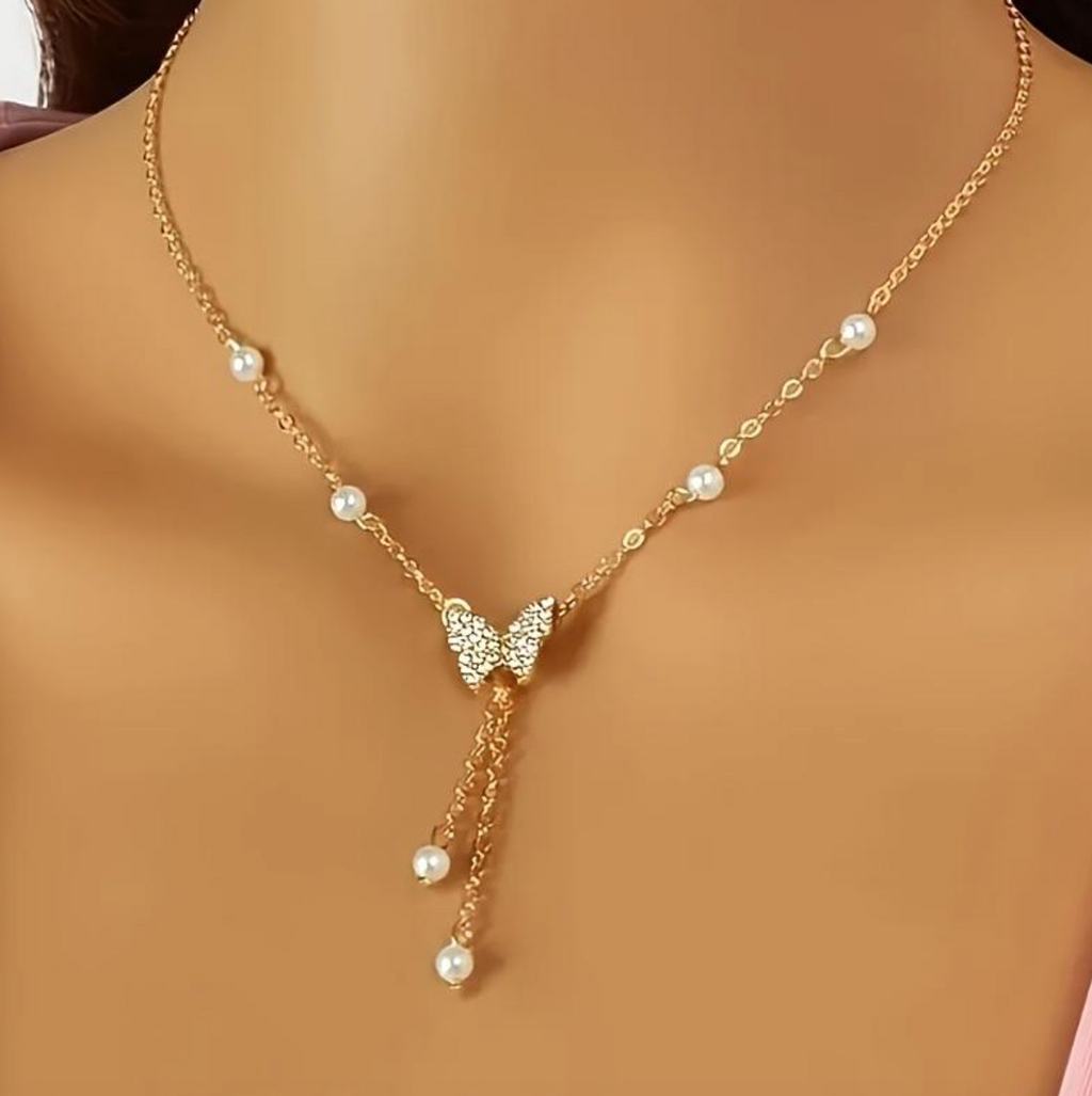 Elegant Pearl Butterfly Necklace for Women